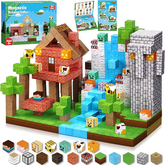 150PCS Magnetic Blocks - Magnetic Building Blocks Magnetic Cubes Stacking, STEM Montessori Sensory Toys for Toddlers Kids Boys Girls Ages 3-5 6-8 Holiday Easter Birthday Gifts