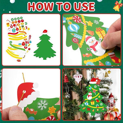48Pcs DIY Christmas Tree Craft Kit for Kids, Holiday Art Making Craft with Stickers, Make Your Own Christmas Bookmark Xmas Party Favor Decorations Classroom Home Game Activities (Christmas Tree)
