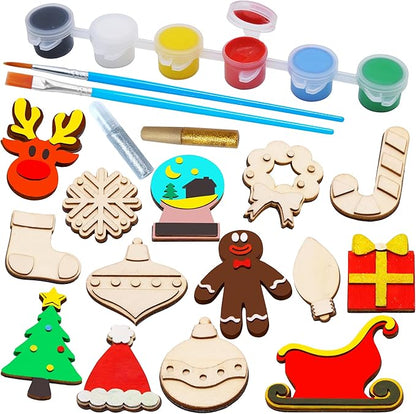 JOYIN 14 Christmas Wooden Magnet Creativity Arts & Crafts Painting Kit Decorate Your Own for Kids Paint Gift, Birthday Parties and Family Crafts, Holiday Stuffers(Age 8+)