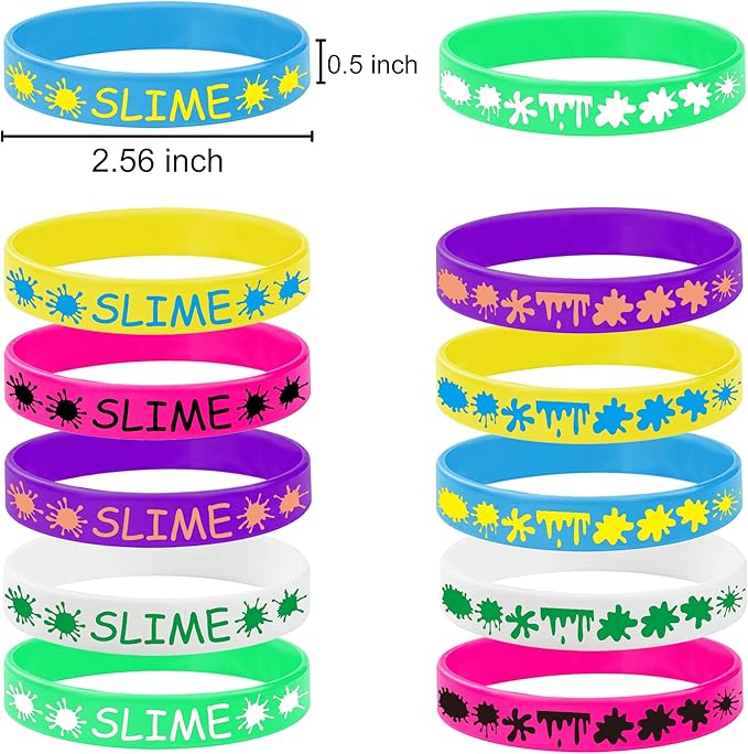 24PCS Slime Rubber Bracelet Party Favors -Rainbow Slime Themed Silicone Wristbands Party Supplies Art Paint Birthday Baby Shower Party Decorations