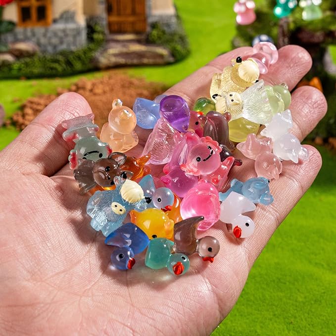 52pcs Mini Resin Animal Figures Bulk Duck Mushroom Frog Tiny Resin Animals Little Small Figures Miniatures for Party Favors Bag Fillers Dollhouse Decor