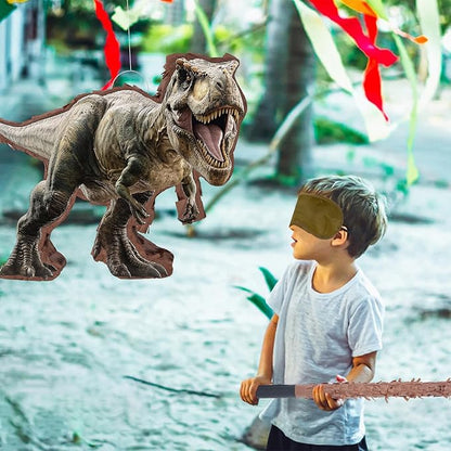 142 Pcs Dinosaur Piñata Party Set - Small Jungle Dinosaur Piñata Set with Blindfold and Bat Include Kids Dinosaur Themed Party Favors for Boys and Girls(Small Size Piñata 14.5”x12.5”x3”)