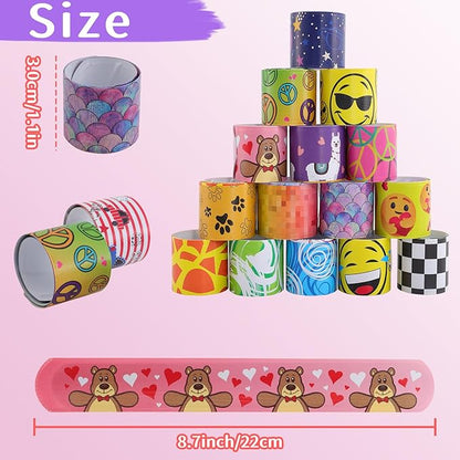 150 Pcs Slap Bracelets,Colorful Slap Bracelets Wristbands with Animal Hearts Print Design,Party Favors Slap Bracelets Bulk for Boys Girls Birthday Party Supplies