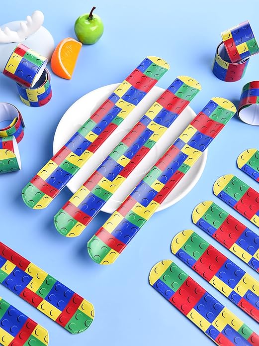 Color Brick Party Favors Kids Slap Bracelet Building Block Snap Bracelets Party Supplies for Boys Girls Party Birthday Stuffing