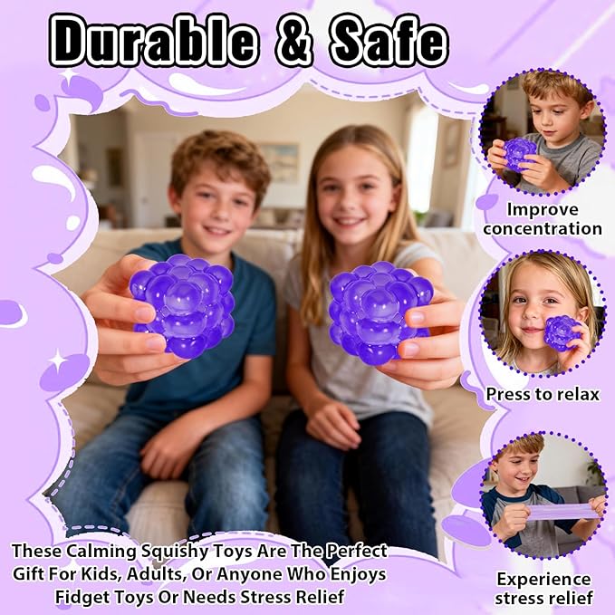 Ice Cube Squishy Fidget Toy, Standard Size 1.96 in Stress Ball for Adults and Kids, Puffwize Soft Textured Sensory Toy with Irregular Shape for Anxiety Relief and Improving Focus(Purple)