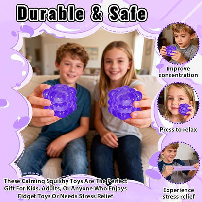 Ice Cube Squishy Fidget Toy, Standard Size 1.96 in Stress Ball for Adults and Kids, Puffwize Soft Textured Sensory Toy with Irregular Shape for Anxiety Relief and Improving Focus(Purple)