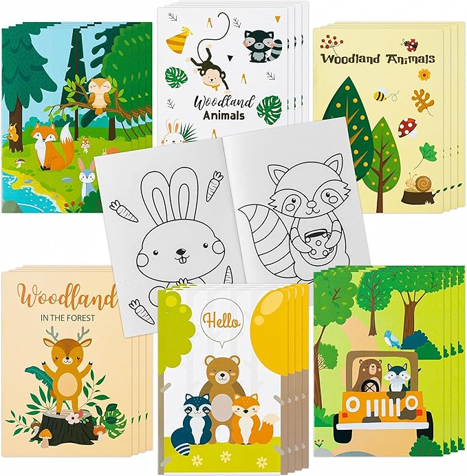 GROBRO7 24Pcs Woodland Animals Coloring Books for Kids DIY Art Drawing Book with Rabbit Monkeys Squirrel Bear Hedgehog Pattern Color Booklets for Toddlers Birthday Party Favors Goodie Bag Filler