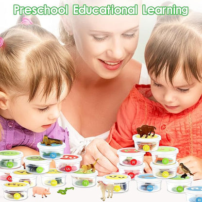 Alphabet Learning Toys for Toddlers, 104 Flash Cards and 26 Animal Objects, Uppercase Lowercase ABC Matching Color Sorting Game, Montessori Preschool Educational Learning Toys for Kids 3 4 5 Year Old