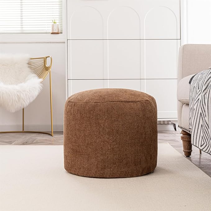 Sturdy Boucle Pouf Ottoman Foot Rest Nice Living Room Decor Lightweight Ottoman Pouf Filler Comfort Pouf Cover Modern Foam Stuffed Poof Perfect to Rest Your Feet No Need Assemble Dark Coffee