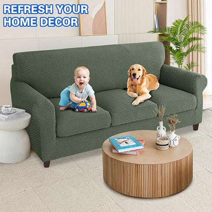 MAXIJIN 4 Piece Couch Covers for 3 Cushion Couch Super Stretch Non Slip Couch Cover for Dogs Pet Friendly Elastic Jacquard Furniture Protector Sofa Slipcovers (Sofa, Army Green)