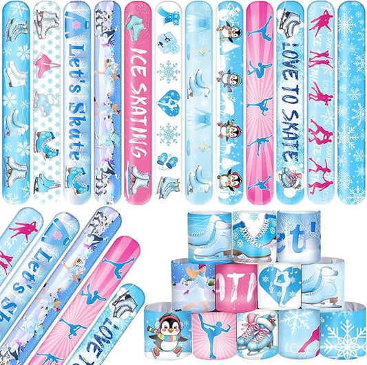 48 PCS Ice Skating Skate Slap Bracelets Party Favors, Ice Skating Wristbands Bracelets Goodie Bag Fillers for Winter Ice Skating Birthday Party Decorations Supplies for Kids Boys Girls