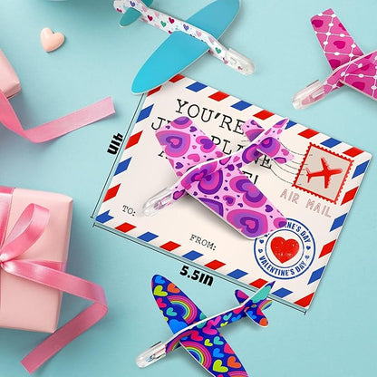 Valentines Day Cards for Kids - 28 Pack Airplane Valentines Day Cards for Kids with Foam Airplanes, Valentines Gifts, Perfect School and Classroom Valentines Day Exchange Gifts