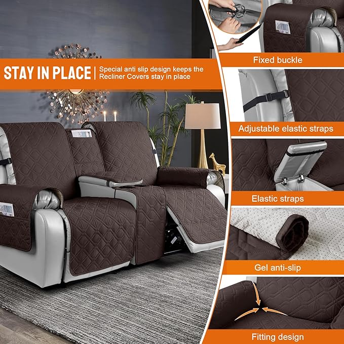 VANSOFY Loveseat Recliner Cover with Console 100% Waterproof Sofa Slipcovers Non-Slip Reclining Couch Cover Split Sofa Covers Furniture Protector for Pets, Dogs(Dark Chocolate)