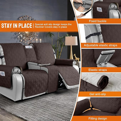 VANSOFY Loveseat Recliner Cover with Console 100% Waterproof Sofa Slipcovers Non-Slip Reclining Couch Cover Split Sofa Covers Furniture Protector for Pets, Dogs(Dark Chocolate)