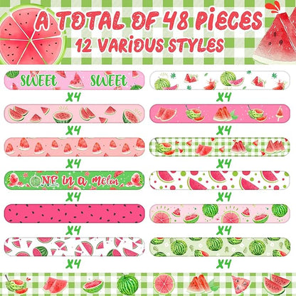 48PCS One In a Melon Watermelon Party Favors Slap Bracelets Watermelon First Summer Birthday Party Supplies Decorations for Baby Shower One In a melon Outfits 1st Birthday Fruit Theme Party Supplies