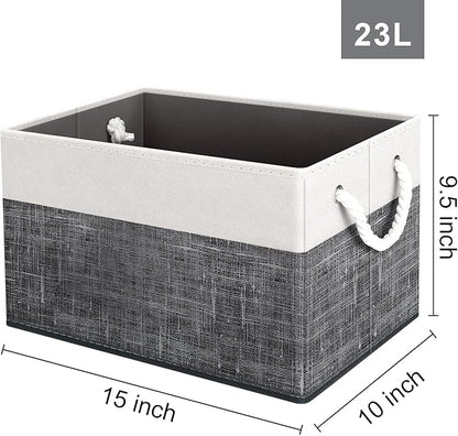 Fab totes Storage Bins [4-Pack], Foldable Storage Baskets for Organizing Toys, Books, Shelves, Closet, Large Storage Box with Rope Handles, Sturdy Organizer Bins, White & Black