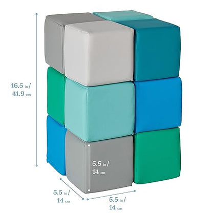 ECR4Kids SoftZone Patchwork Toddler Building Blocks, Foam Cubes, Contemporary, 12-Piece