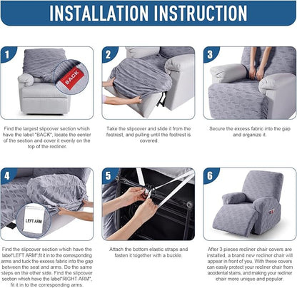 TAOCOCO Oversized Recliner Cover Stretch Recliner Chair Covers, Jacquard Reclining Chair Cover, Furniture Protector Sofa Slipcovers Couch Covers with Elastic Bottom for Kids, Pets (Light Grey)