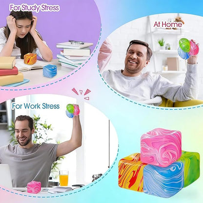 4PCS Slow Rising Stress Cubes 4 Colors, Stress Balls for Adults Fidget Toys Adults, Squeeze Squishy Toys for Anxiety Relief & Autism, Easter Basket Stuffers Birthday & Easter Gifts