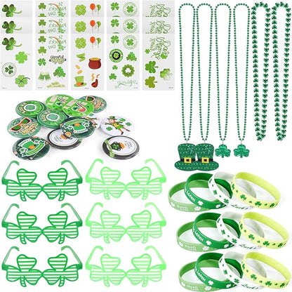 129 PCS St. Patricks Day Party Favors Set, St. Patrick's Day Accessories-Shamrock Glasses Necklaces Bracelets Tattoos Buttons Pins St. Patrick's Day Decorations Saint Patricks Day Party Supplies