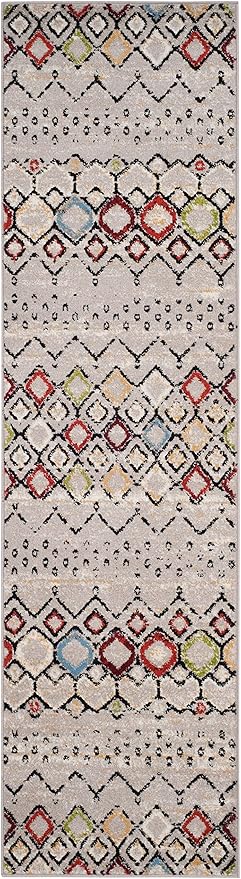 SAFAVIEH Amsterdam Collection Runner Rug - 2'3" x 16', Light Grey & Multi, Moroccan Boho Design, Non-Shedding & Easy Care, Ideal for High Traffic Areas in Living Room, Bedroom (AMS108G)