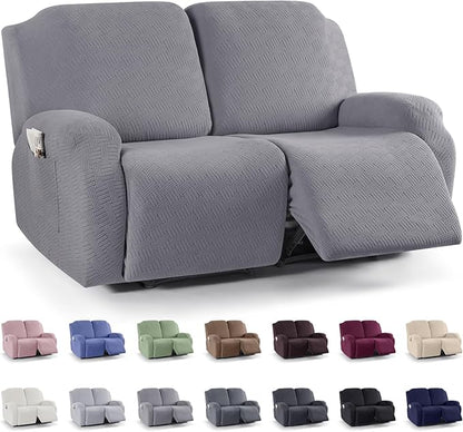 KinCam Recliner Covers, Stretch Reclining Chair Covers, Recliner Sofa Slipcovers Stripe Jacquard Recliner Couch Covers Furniture Protector Covers for Pet Kid (2XL Seater, Light Gray)