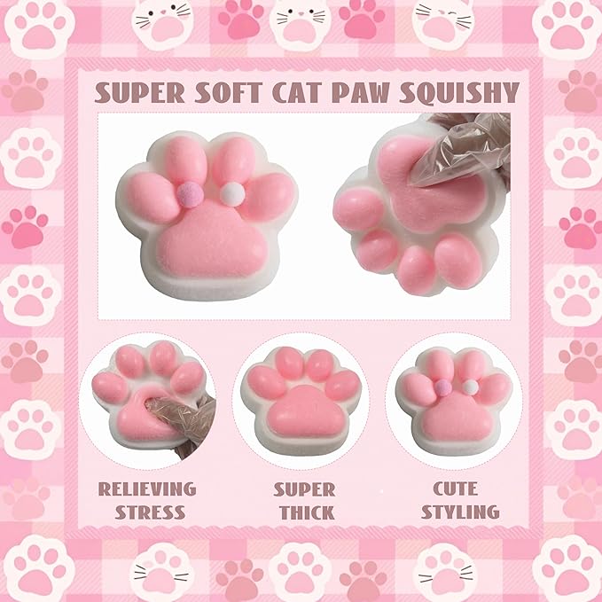 Large Cat Paw Taba Squishy Squeeze Toys 5-inch Furry Pink Cute Fufu Squishy Sensory Stress Relief Fidget Toys for Party Favors Sensory Anxiety Toys for Adults (Plush Pink)