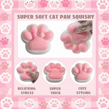 Large Cat Paw Taba Squishy Squeeze Toys 5-inch Furry Pink Cute Fufu Squishy Sensory Stress Relief Fidget Toys for Party Favors Sensory Anxiety Toys for Adults (Plush Pink)