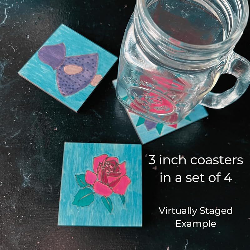 Bulk Set of 4 Mini Unfinished Floral Barn Quilt Square Wooden Sign, Country Decor Canvas Quilts Blocks (3 inches, Diamond Flower) AVTRBoutique