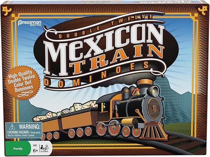 Mexican Train Dominoes - Beautiful Color Dot Double 12 Dominoes Set - Includes Train Markers and Hub by Pressman Multi Color, 5"