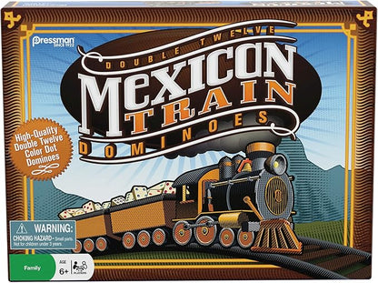 Mexican Train Dominoes - Beautiful Color Dot Double 12 Dominoes Set - Includes Train Markers and Hub by Pressman Multi Color, 5"