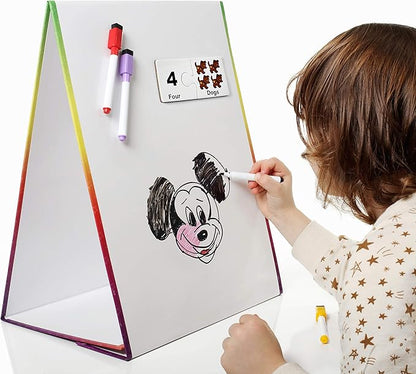 Kids Self-Standing Double-Sided Tabletop Magnetic Easel Dry Erase White Board. Includes 8 Dry Erase Markers + Educational Magnetic Numbers Puzzle (Easel + Puzzle)