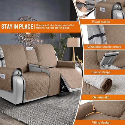 VANSOFY Loveseat Recliner Cover with Console 100% Waterproof Sofa Slipcovers Non-Slip Reclining Couch Cover Split Sofa Covers Furniture Protector for Pets, Dogs(Light Brown)