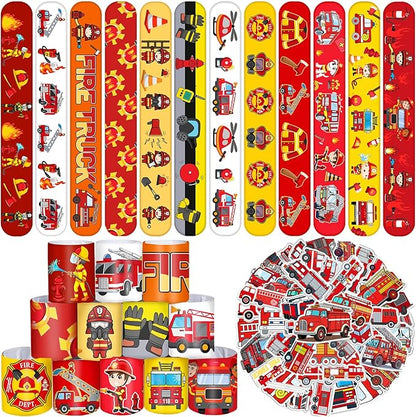 86PCS Fire Truck Party Favors 36PCS Fire Truck Slap Bracelets 50PCS Kids Fire Truck Stickers Firefighter Snap Bracelet for Kids Fire Truck Birthday Decorations Classroom Rewards Prizes