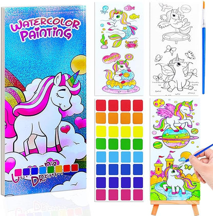 BAOXUE Water Color Paint Sets for Kids, Pocket Watercolor Painting coloring Book, Paint With Water Books for Kids Ages 4-8, Art Craft Set for Girls Boys Drawing with Brush