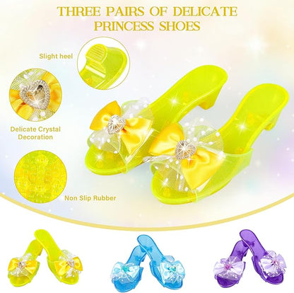 Princess Jewelry Boutique Dress Up & Elegant Shoe, Role Play Fashion Accessories of Crowns, Skirts, Necklaces, Bracelets, Rings, Gift Toys for Age 3 4 5 6 Year Old Girls Kids Toddlers Party Favors