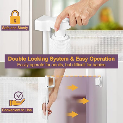 42" Tall X 80" Wide Retractable Baby Gates for Doorways Extra Tall Dog Gate for Large Openings Tall Pet Gate for Cats Tall Mesh Baby Gate Large Dog Gate Long Gates for Kids or Pets (White)