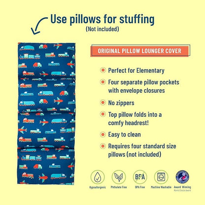 Wildkin Kids Floor Lounger for Boys and Girls, Travel-Friendly and Perfect for Sleepovers, Requires 4 Standard Size Pillows (Not Included), Measures 69.5 x 27 Inches (Transportation)