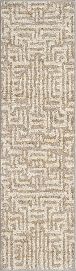 SAFAVIEH Amsterdam Collection Runner Rug - 2'3" x 8', Ivory & Mauve, Modern Abstract Design, Non-Shedding & Easy Care, Ideal for High Traffic Areas in Living Room, Bedroom (AMS106A)