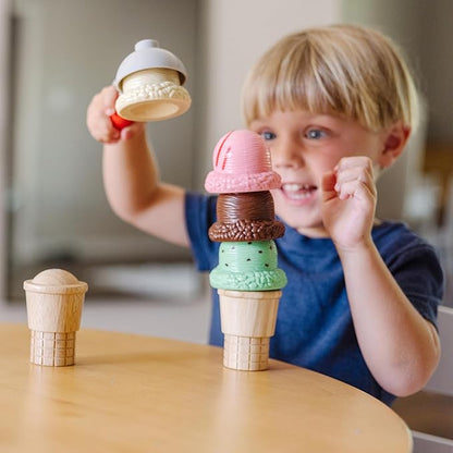 Melissa & Doug Scoop and Stack Ice Cream Cone Magnetic Pretend Play Set, Multicolor - FSC Certified