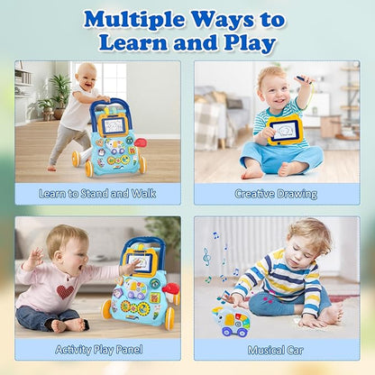 Baby Walker and Activity Center for Girl, Learning to Walk, Sit to Stand, Early Educational Push Toys with Music Panel for Infant Toddler 12+ Month