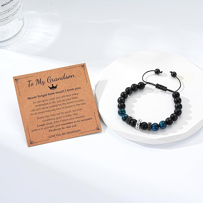 To Mens Gifts Cross Bracelet for Boys Son Grandson Brother Nephew, Cross Beads Bracelet Christian Birthday Graduation Gifts for Teen Boys