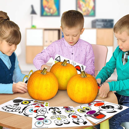 ArtCreativity Halloween Pumpkin Decorating Stickers - 12 Large Sheets - Jack-o-Lantern Decoration Kit - 26 Total Face Stickers - Cute Halloween Decor Idea - Treats, Gifts, and Crafts for Kids- 6" x 9"