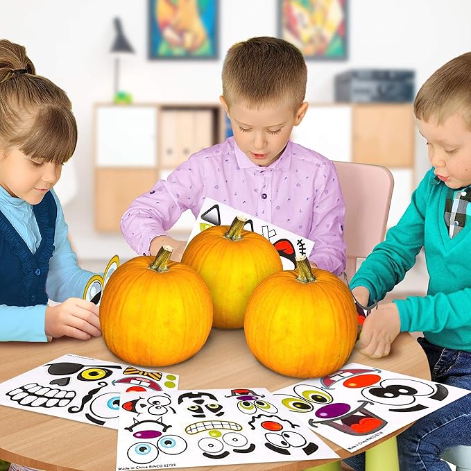 ArtCreativity Halloween Pumpkin Decorating Stickers - 24 Large Sheets - Jack-o-Lantern Decoration Kit - 52 Total Face Stickers - Cute Halloween Decor Idea - Treats, Gifts, and Crafts for Kids- 6" x 9"