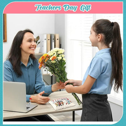 8 Pcs Teacher Appreciation Gift Set for Women, 4 Teacher Makeup Pouch Cosmetic Bags and 4 Bangle Bracelets, Christmas Valentines Thank You Gifts for Teacher (Cute Style)