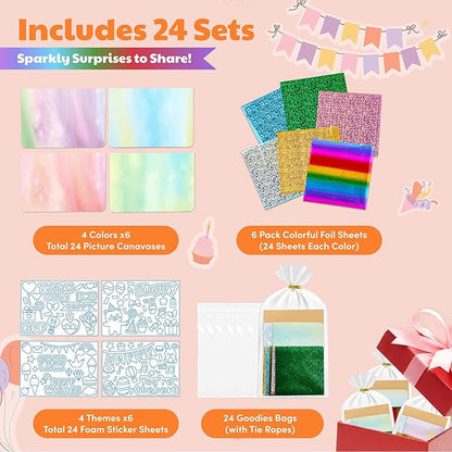JoyCat 24 Pack Foil Craft Party Favors,No Mess Arts and Crafts for Kids,Goodie Bag Stuffers,DIY Creative Activity, Birthday Present for Girls Boys 4 5 6 7 8 9 Years Old(Greerting Cards)