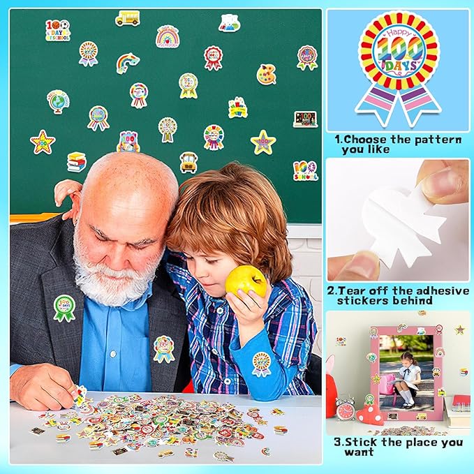 JULBEAR 300Pcs 100 Days of School Foam Stickers Self-Adhesive Campus Smarter Motivational Reward Stickers for 100th Day of School Party Classroom Decoration Favor Supplies