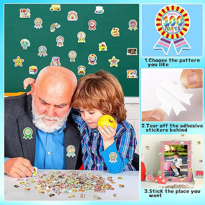 JULBEAR 300Pcs 100 Days of School Foam Stickers Self-Adhesive Campus Smarter Motivational Reward Stickers for 100th Day of School Party Classroom Decoration Favor Supplies
