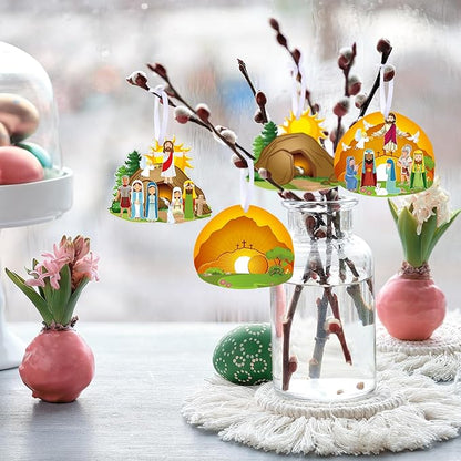 Civaner Make an Easter He Lives Sticker Scenes Religious Easter Stickers Craft Kit for Kids Resurrection Stickers Tree Ornaments Office Christian Jesus Stickers He is Risen Hanging DIY Art(32 Sets)