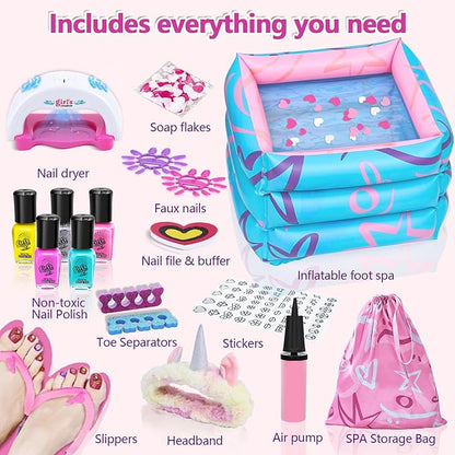 Kids Spa Kit for Girls, Foot Spa Day Kit for Girls, Girl Stuff for Manicures Pedicure, Nail Art Salon Kit Christmas Birthday Gift for 6 7 8 9 10-12 Years Old